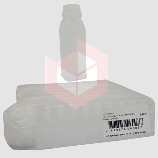 Garrafa plástica quadrada com tampa Maluger 500ml c/100un