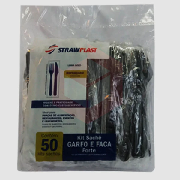 Kit Straw 815 garfo e faca forte preto c/50 kits