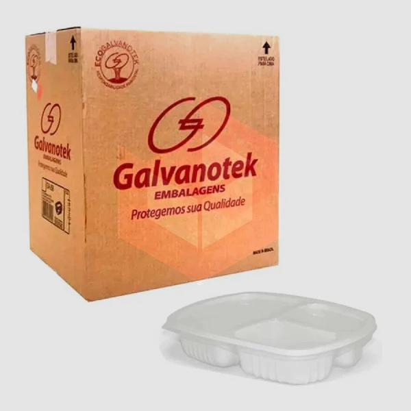 Bandeja plástica G330 3 divisórias 1150ml c/tampa Galvanotek c/100un