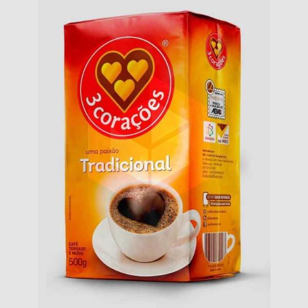 Café tradicional torrado moido vacuo 3 coracoes 500g