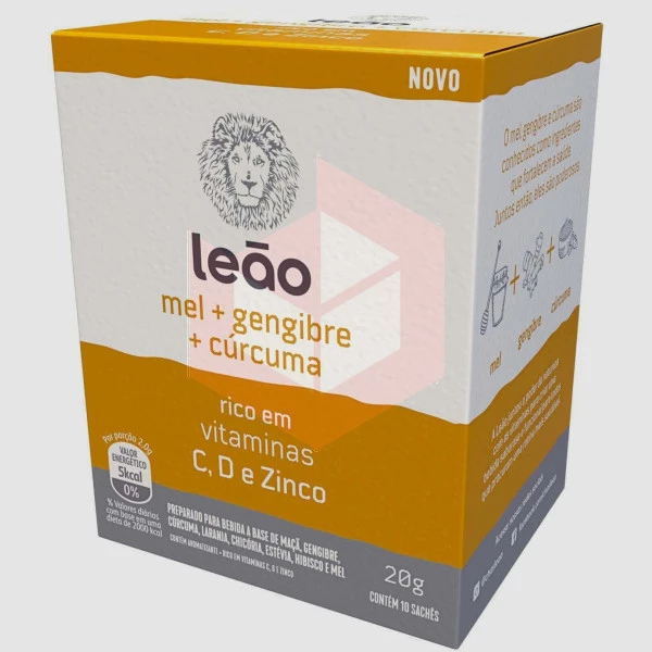 Chá vitaminas C D Zinco mel gengibre e curcuma Leão envelopado 10x2g