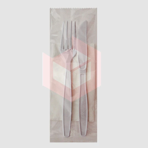 Kit garfo e faca e guardanapo branco Plastfood c/100un
