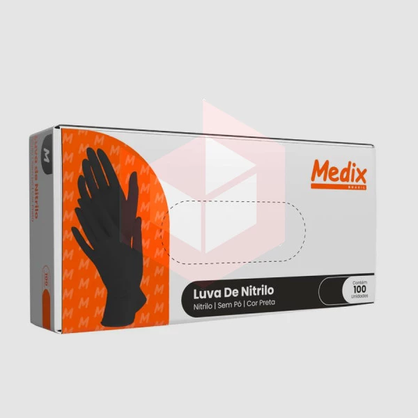 Luva nitrilo preta sem po gg Medix c/100un 