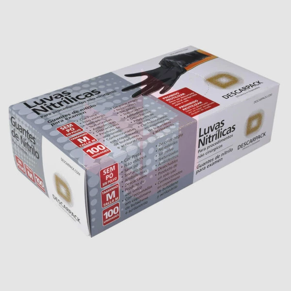 Luva nitrilo preta sem pó media Descarpack c/100un