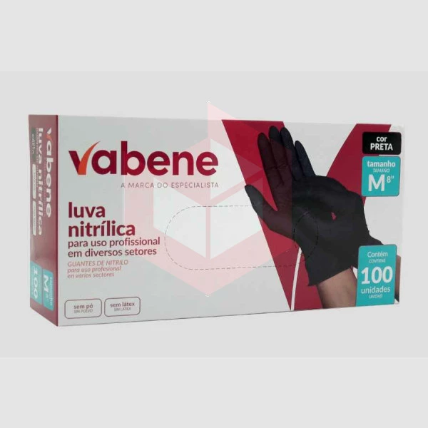 Luva nitrilo preta sem pó média Vabene c/100un