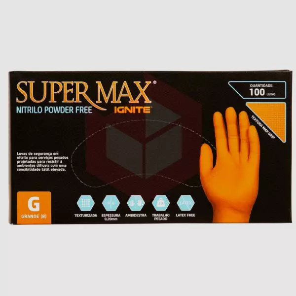 Luva nitrilo sem po grande laranja Supermax c/100un 
