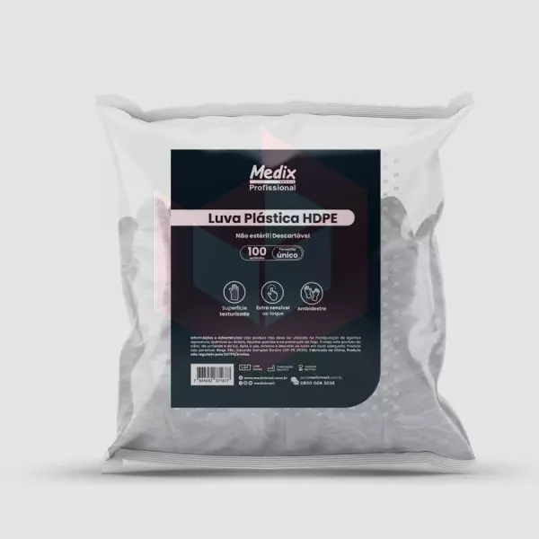 Luva plastica descartavel HDPE Medix c/100un
