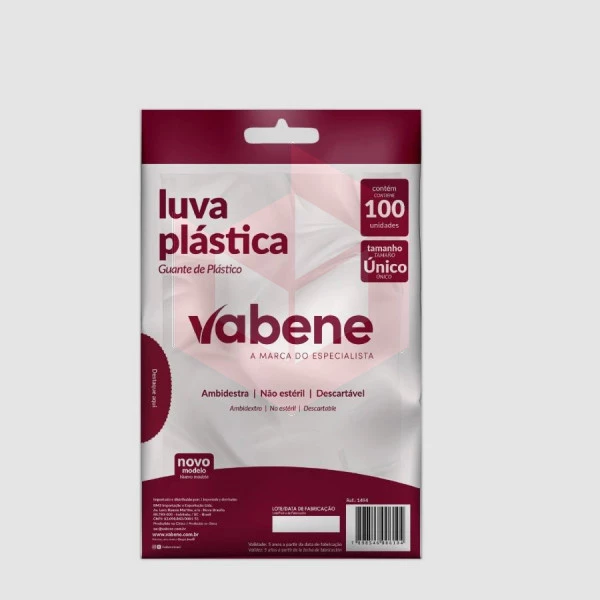 Luva plastica descartavel transparente Vabene c/100un