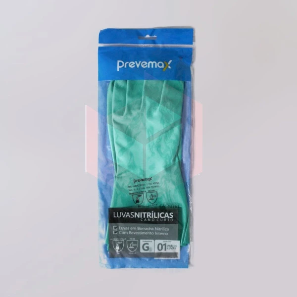 Luva verde nitrilica grande com forro Prevemax