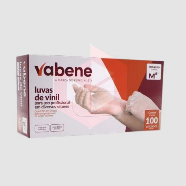 Luva vinil sem pó média Vabene c/100un