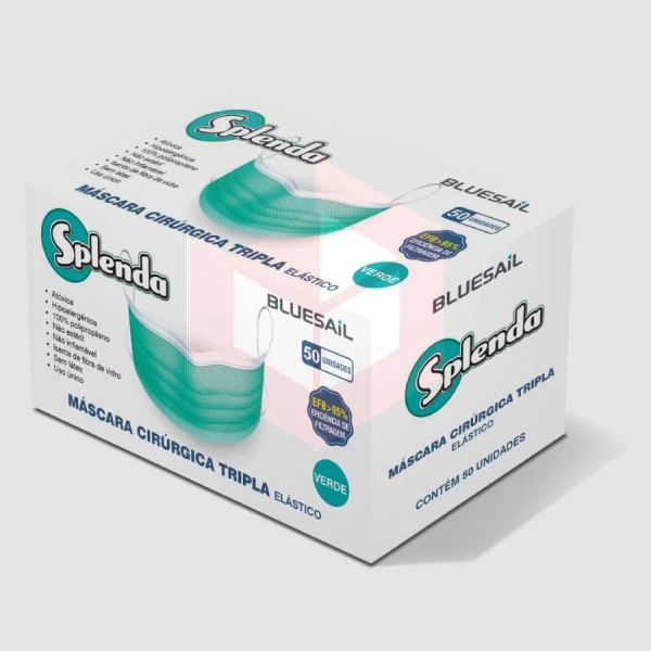 Máscara tripla TNT verde com elástico Splenda c/50un