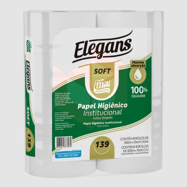 Papel higiênico Mili folha simples Elegans Soft 8x300m R-139