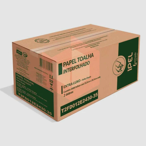 Papel toalha IPEL folha dupla 2 dobras 22.5x20.5cm c/2000 T2FD012E2430-35