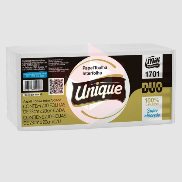 Papel toalha Mili Duo Unique folha dupla 2d 23x20cm c/200un R1701