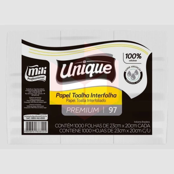 Papel toalha Mili Unique Premium 2d 23x20cm c/1000un R-97
