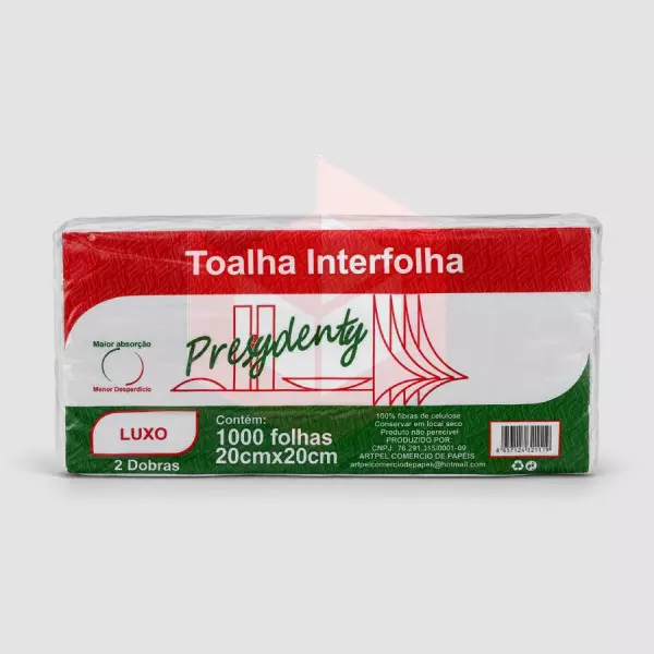 Papel toalha Presydenty luxo 20x20cm c/1000un 