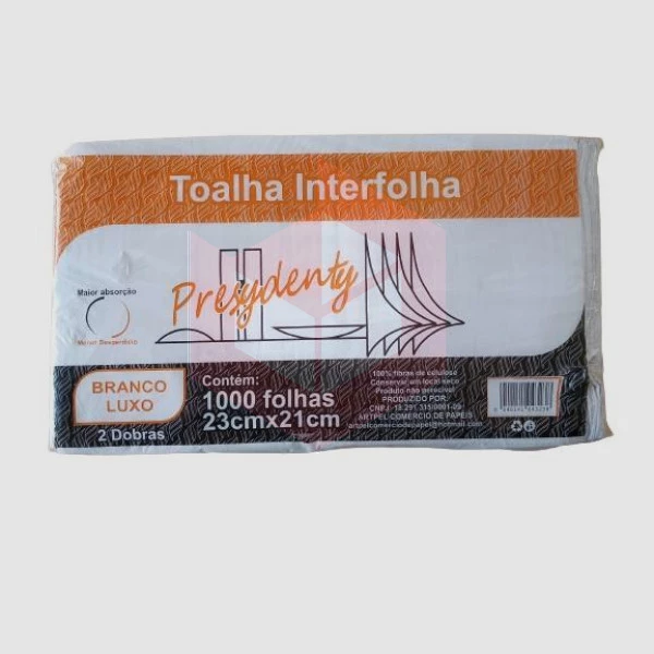 Papel toalha Presydenty branco luxo 2d 21x23cm c/1000un