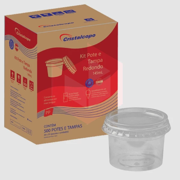 Pote redondo com tampa KP145CR 145ml Cristalcopo 20x25un