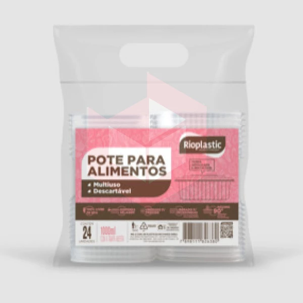 Pote retangular com tampa articulada 1000ml Rioplastic c/24un