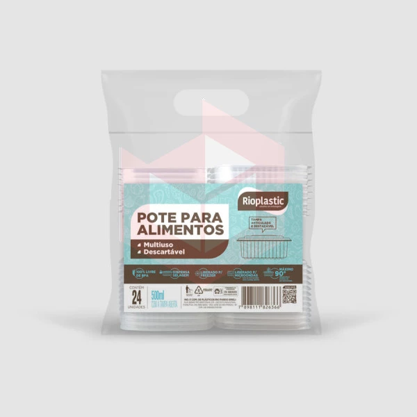 Pote retangular com tampa articulada 500ml Rioplastic c/24un
