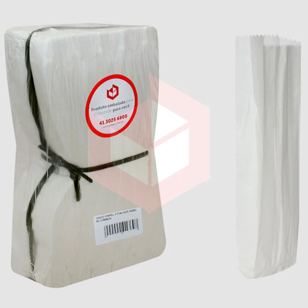 Saco de papel branco para talher 6x26cm Mirimpel c/500un 