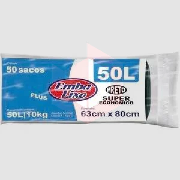Saco para lixo 50l preto Embalixo 63x80cm c/50un     