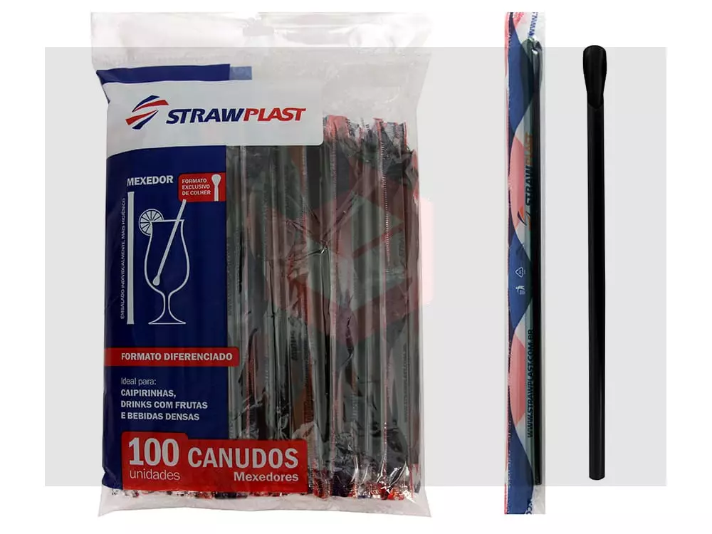 Canudo Straw CS403 Rígido 17cmx5mm Preto Mexedor com 100un.