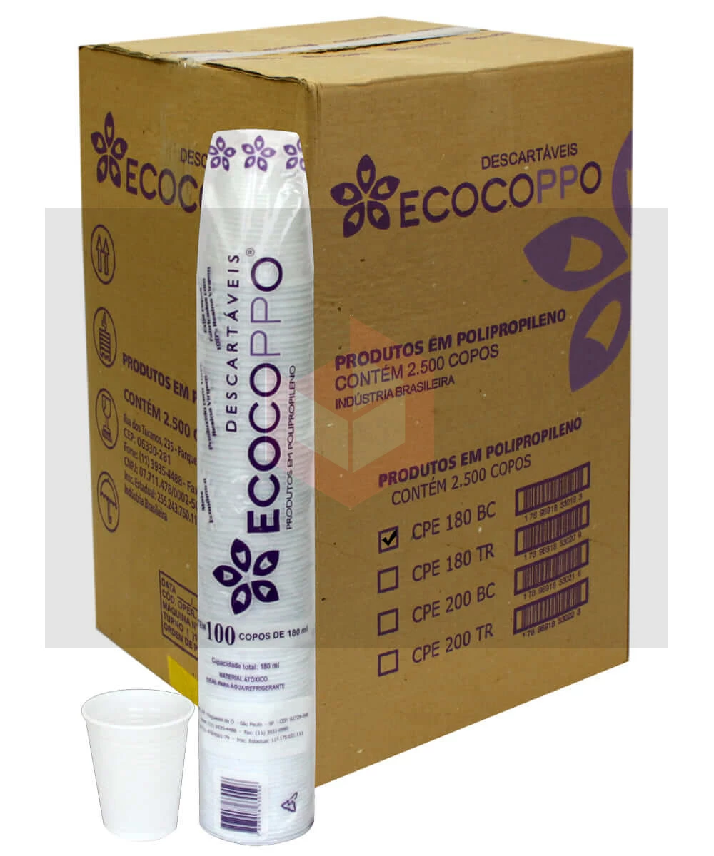 Copo Ecocoppo PP branco 180ml 25x100un | Concorde