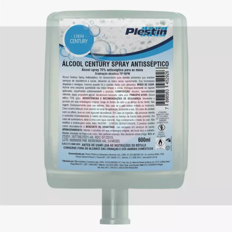 洋楽 Asphyxiate Álcool Spray Antisséptico Century 600ml – Proteção Efetiva