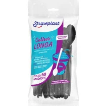 Colher longa Straw 733 preta 18cm c/50un