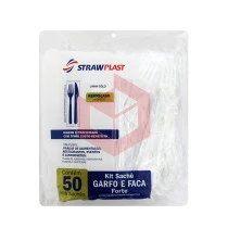 Kit Straw 674 garfo e faca forte branco c/50kits