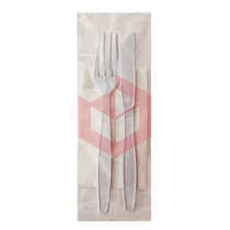 Kit garfo e faca e guardanapo branco Plastfood c/100un