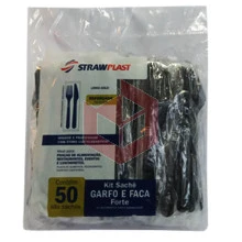 Kit Straw 815 garfo e faca forte preto c/50 kits