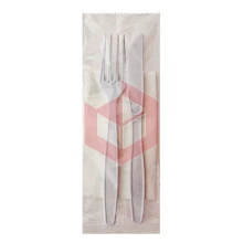 Kit garfo e faca e guardanapo branco Plastfood c/100un